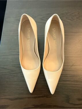Stuart Weitzman Ivory Pointed-Toe Leather Pumps